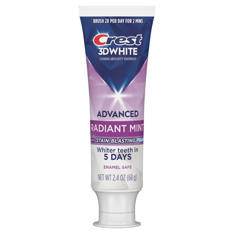 slide 14 of 15, Crest 3D White Advanced Teeth Whitening Toothpaste, Radiant Mint - Trial Size - 2.4oz, 2.4 oz