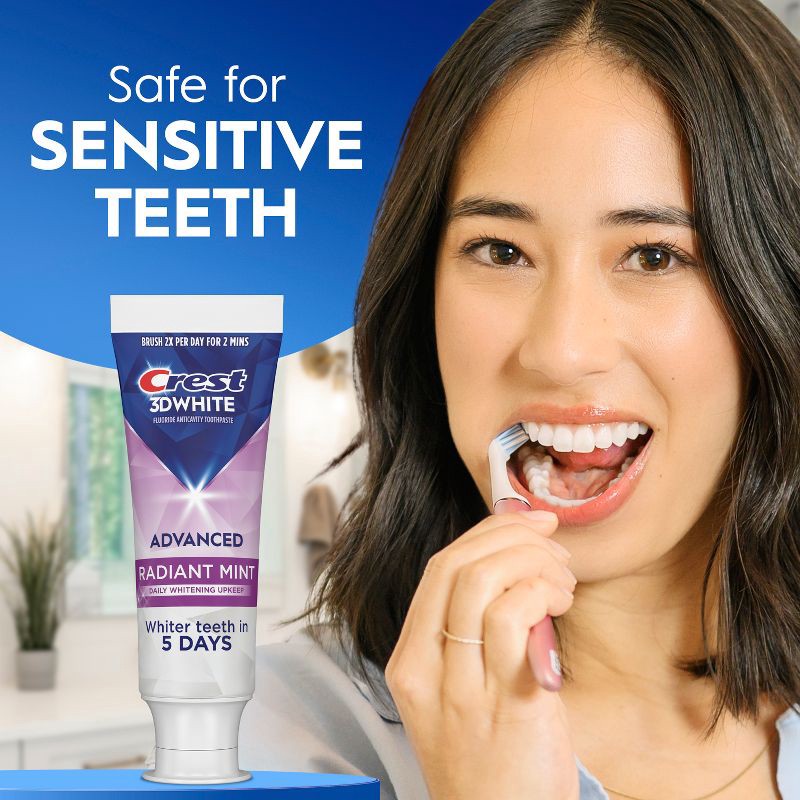 slide 3 of 11, Crest 3D White Advanced Teeth Whitening Toothpaste, Radiant Mint - Trial Size - 2.4oz, 2.4 oz