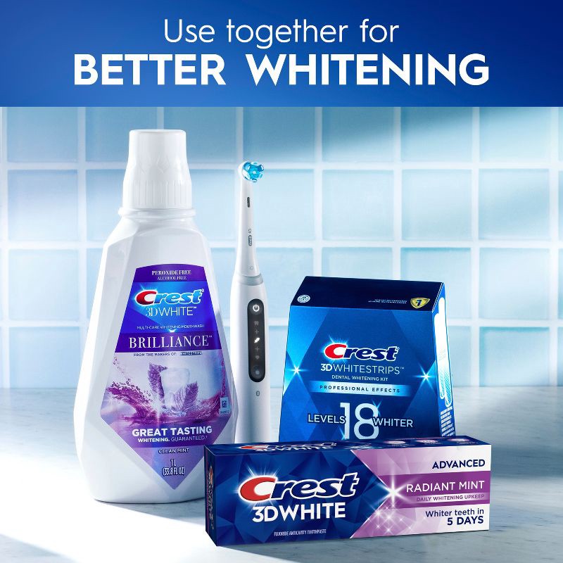 slide 7 of 11, Crest 3D White Advanced Teeth Whitening Toothpaste, Radiant Mint - Trial Size - 2.4oz, 2.4 oz