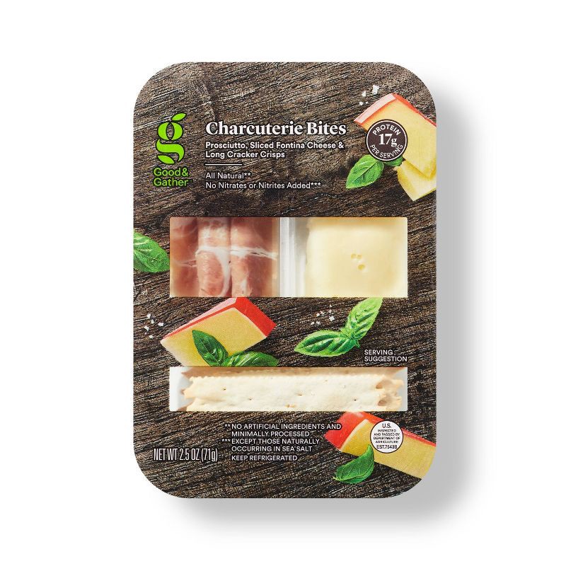 slide 1 of 3, Prosciutto, Fontina Cheese Sliced, Long Cracker Crisps - 2.5oz - Good & Gather™, 2.5 oz
