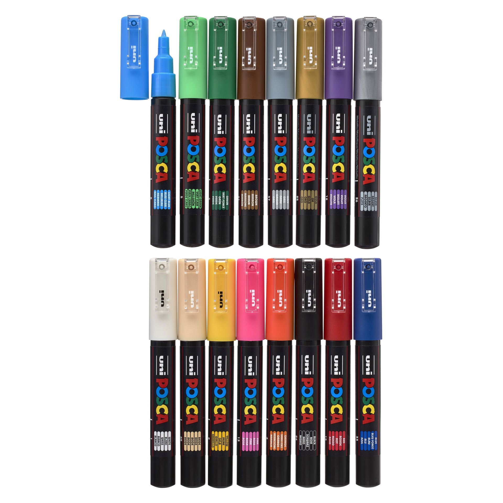 slide 3 of 3, Uni Posca Pc-1m 16 Color Extra Fine Tapered Tip Paint Marker Set, 0.7 mm