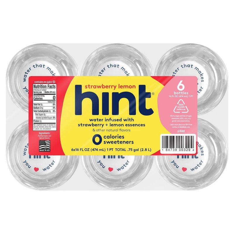 slide 4 of 5, hint Strawberry Lemon Flavored Water - 6pk/16 fl oz Bottles, 6 ct; 16 fl oz