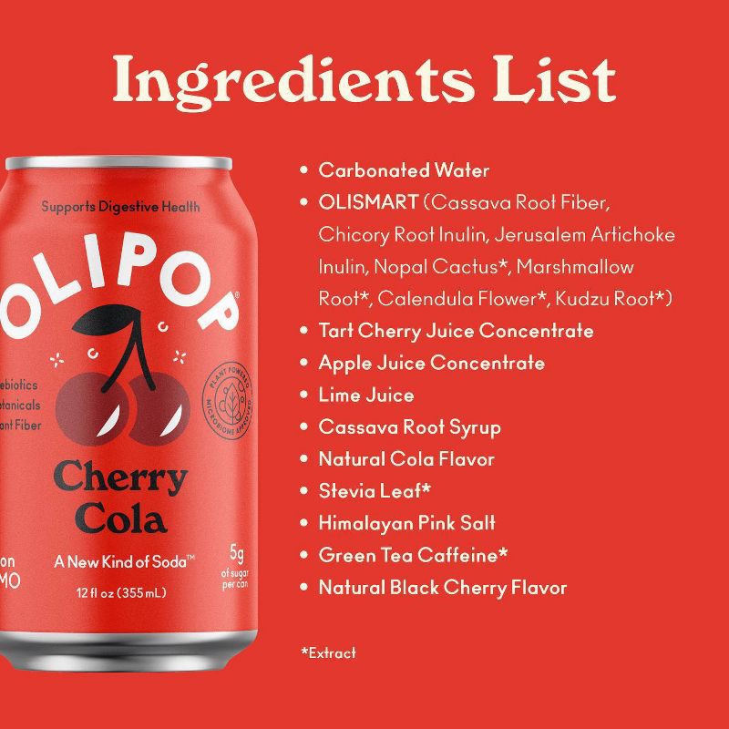 slide 5 of 10, OLIPOP Cherry Cola Prebiotic Soda - 12 fl oz Can, 12 fl oz