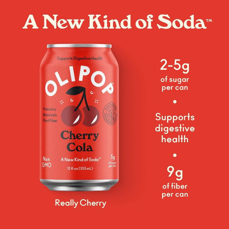 slide 6 of 10, OLIPOP Cherry Cola Prebiotic Soda - 12 fl oz Can, 12 fl oz