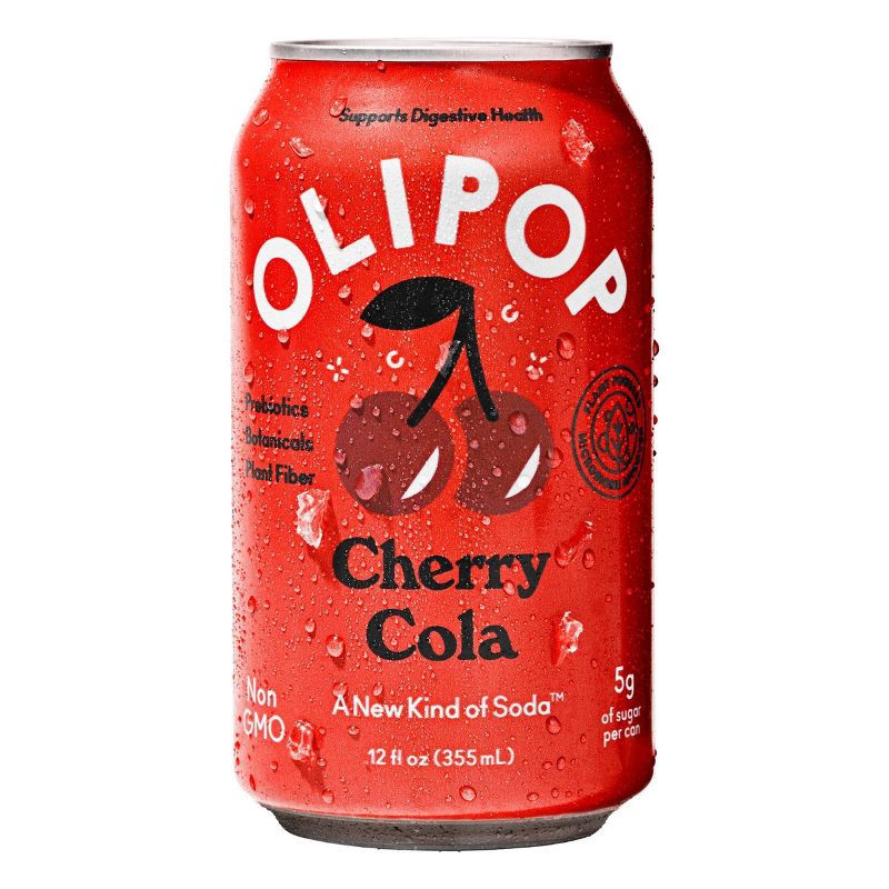 slide 1 of 10, OLIPOP Cherry Cola Prebiotic Soda - 12 fl oz Can, 12 fl oz