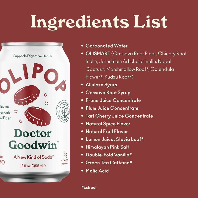 slide 5 of 8, OLIPOP Doctor Goodwin Prebiotic Soda - 12 fl oz Can, 12 fl oz