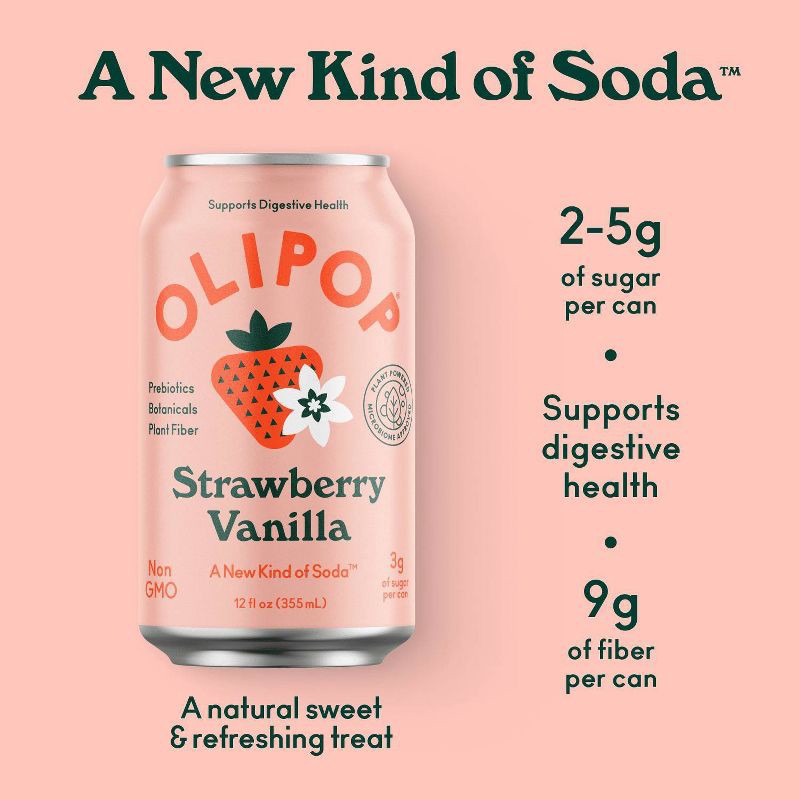 slide 5 of 10, OLIPOP Strawberry Vanilla Prebiotic Soda - 4ct/12 fl oz, 4 ct; 12 fl oz