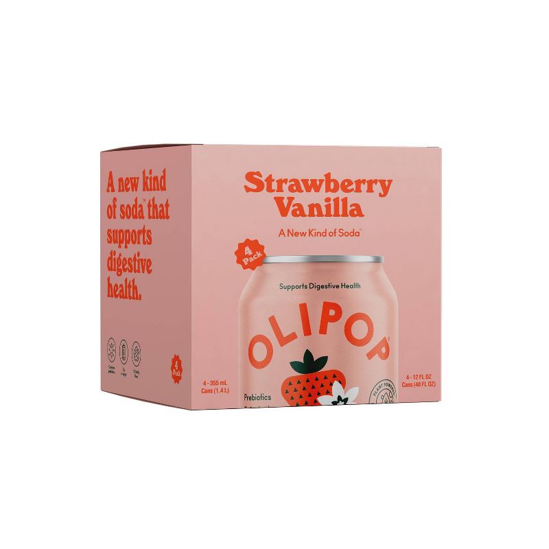 slide 1 of 10, OLIPOP Strawberry Vanilla Prebiotic Soda - 4ct/12 fl oz, 4 ct; 12 fl oz