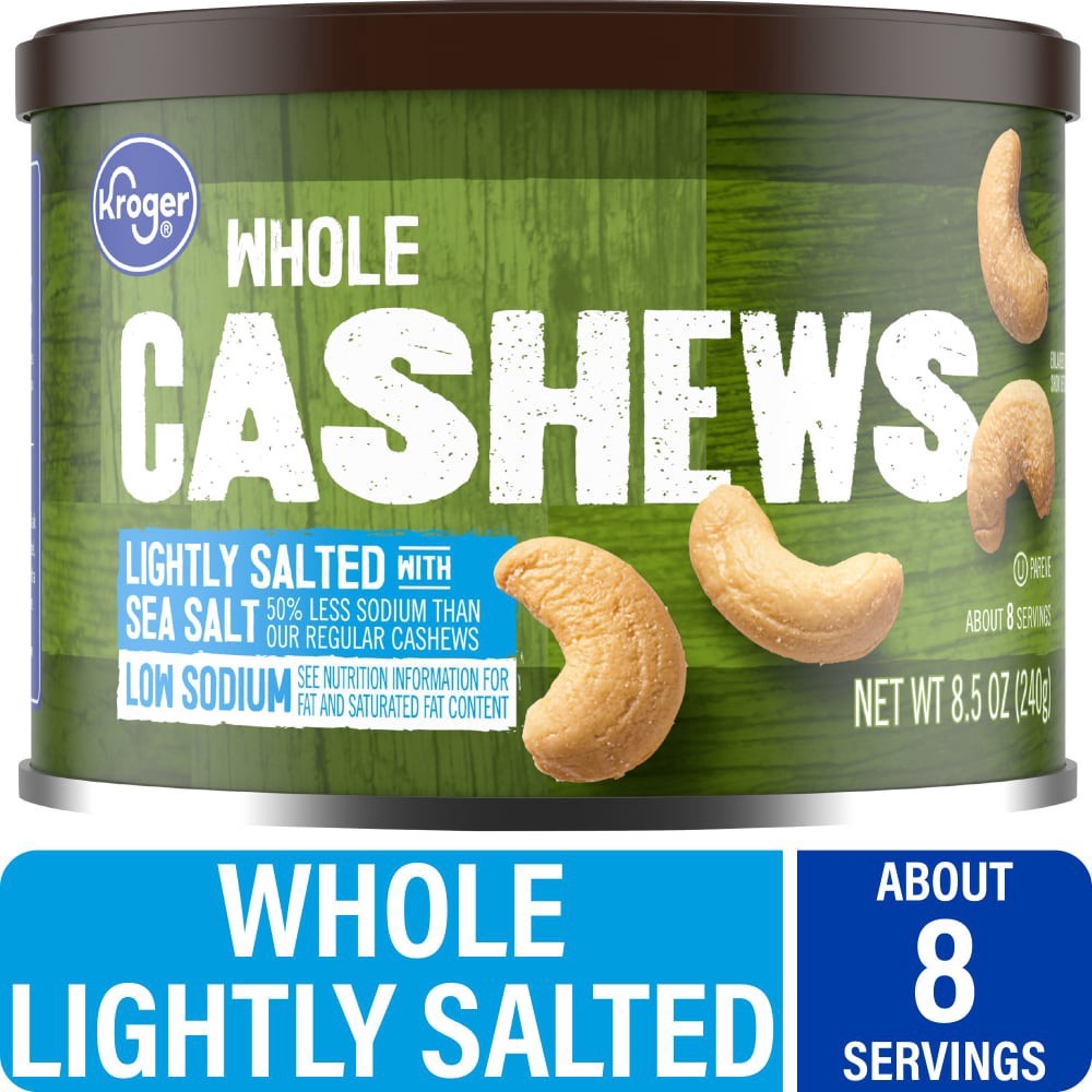 slide 3 of 3, Kroger Whole Lightly Salted Cashews, 8.5 oz