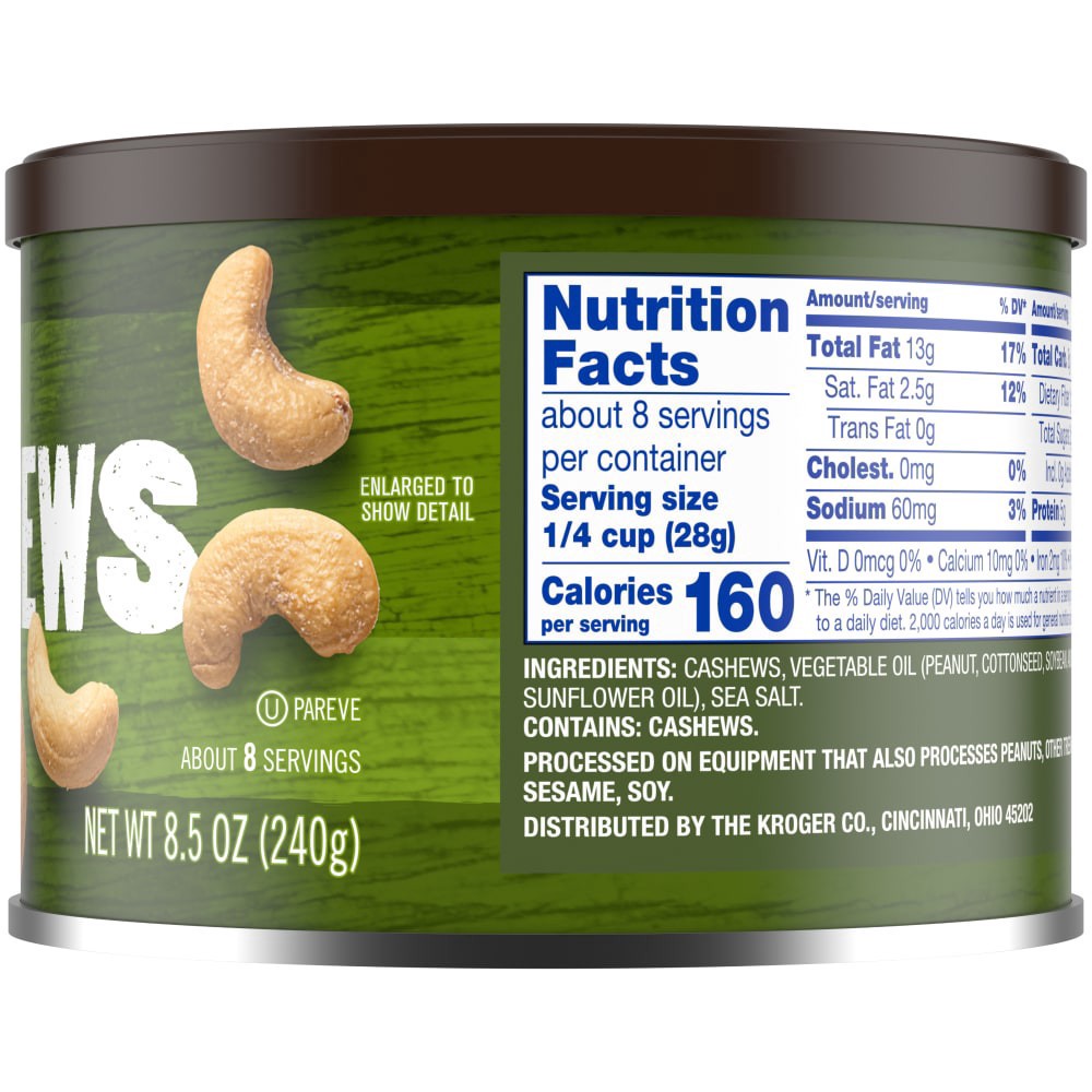 slide 2 of 3, Kroger Whole Lightly Salted Cashews, 8.5 oz