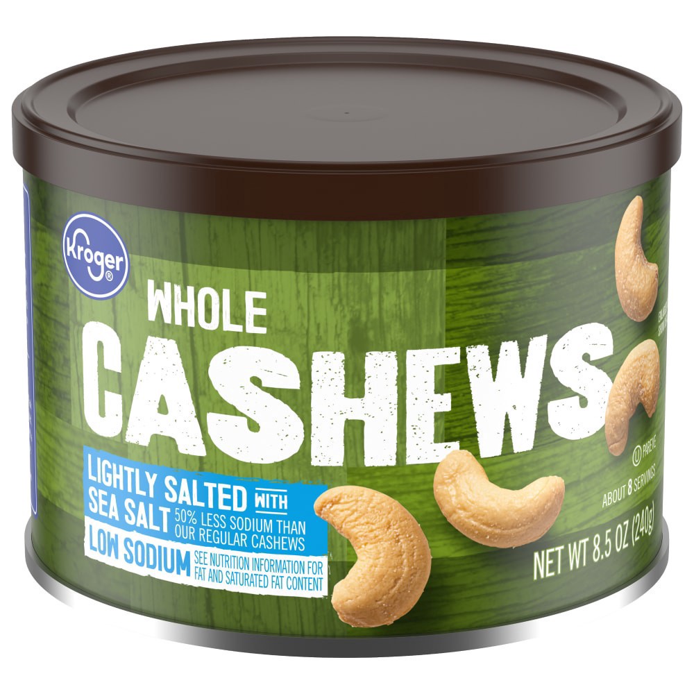 slide 1 of 3, Kroger Whole Lightly Salted Cashews, 8.5 oz