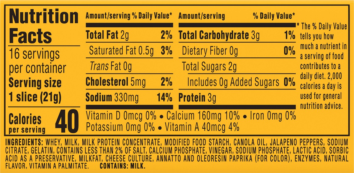 slide 9 of 9, Velveeta Slices Jalapeno Cheese with Jalapeno Peppers, 16 ct Pack, 16 ct