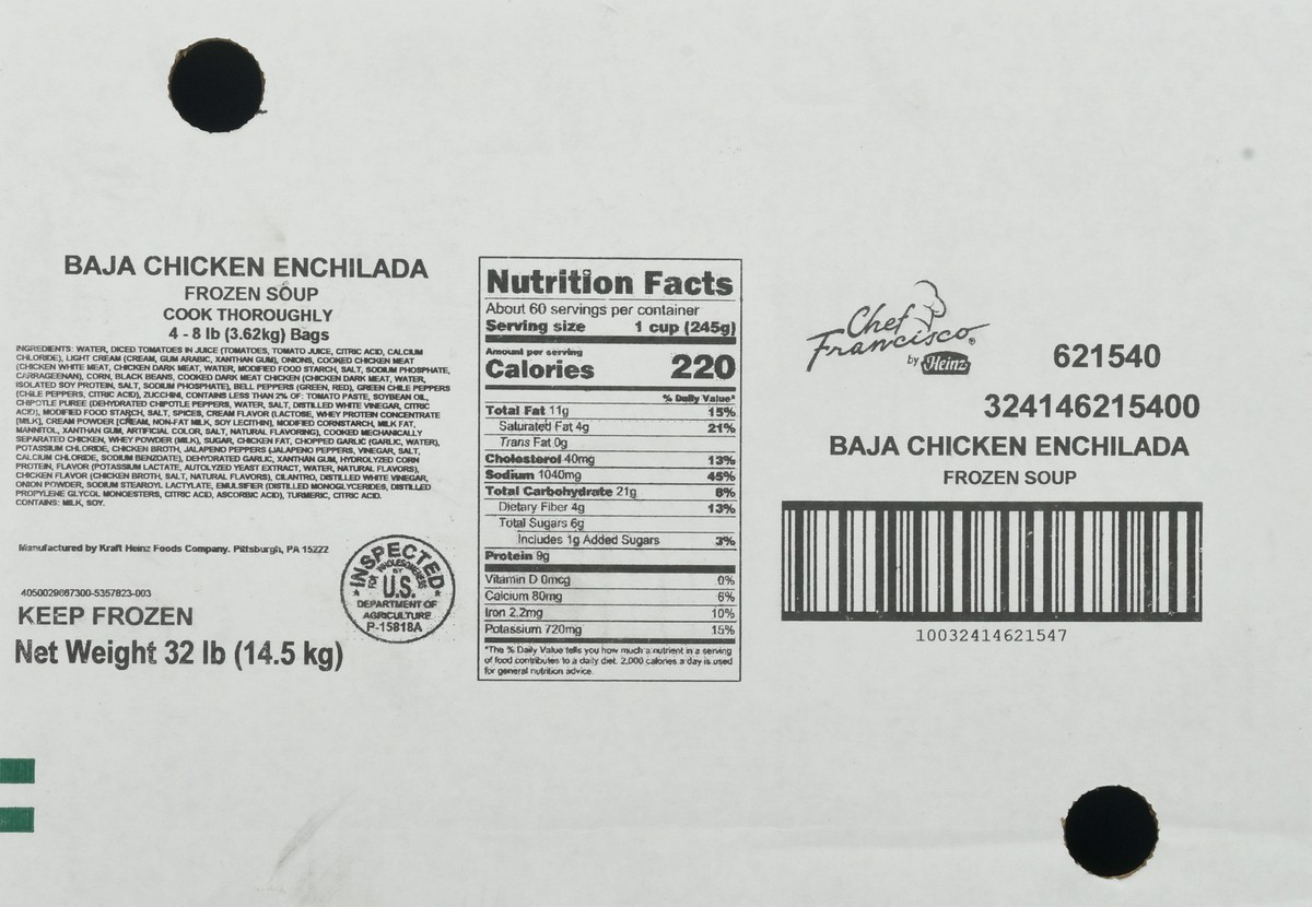 slide 7 of 7, Chef Francisco Frozen Baja Chicken Enchilada Soup 4 - 8 lb Bags, 4 ct