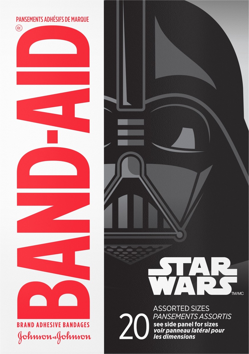 slide 4 of 9, BAND-AID Adhesive Bandages for Minor Cuts and Scrapes, Featuring Star Wars Characters for Kids, Assorted Sizes 20 ct, 20 ct