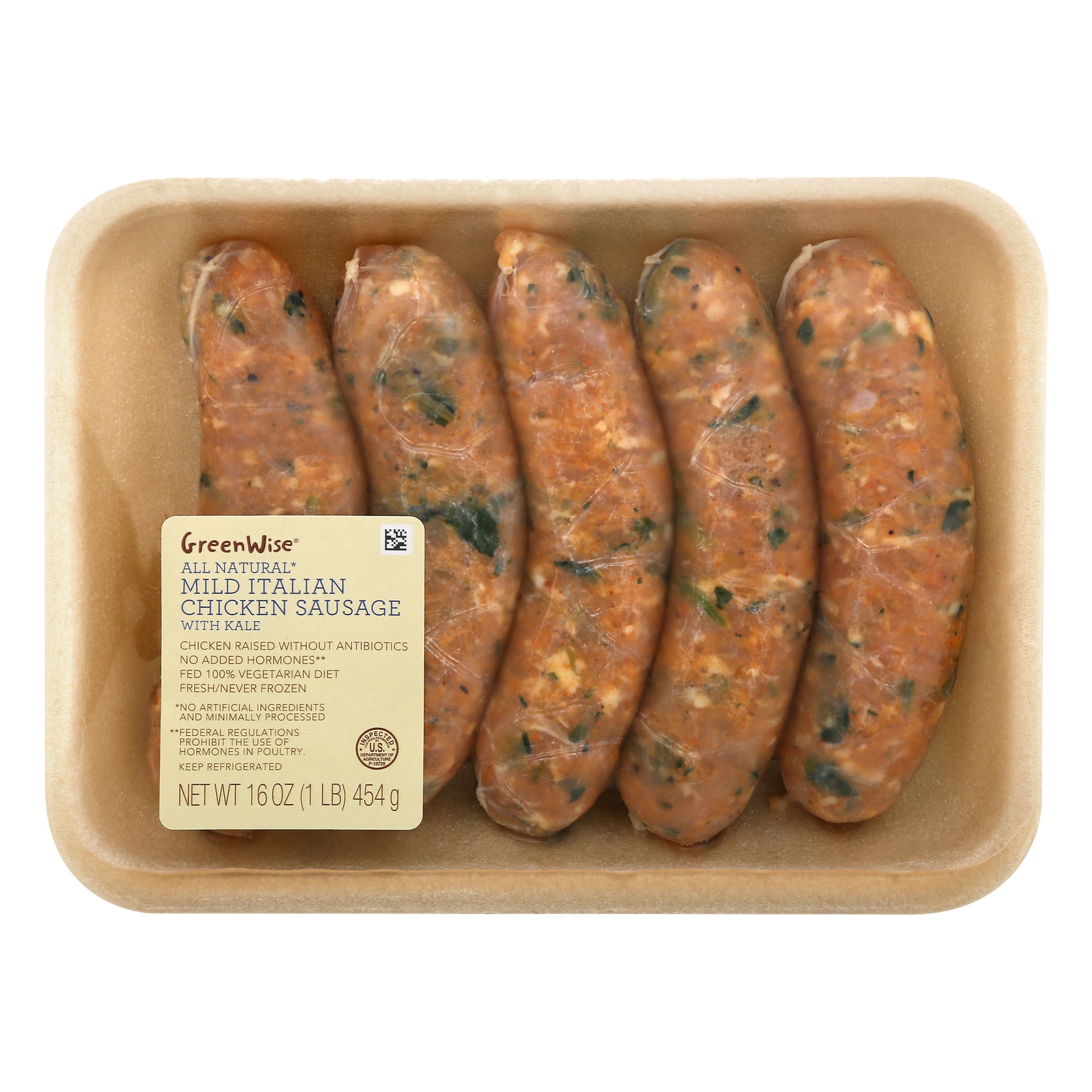 slide 1 of 1, GreenWise Mild Italian with Kale Chicken Sausage, 16 oz