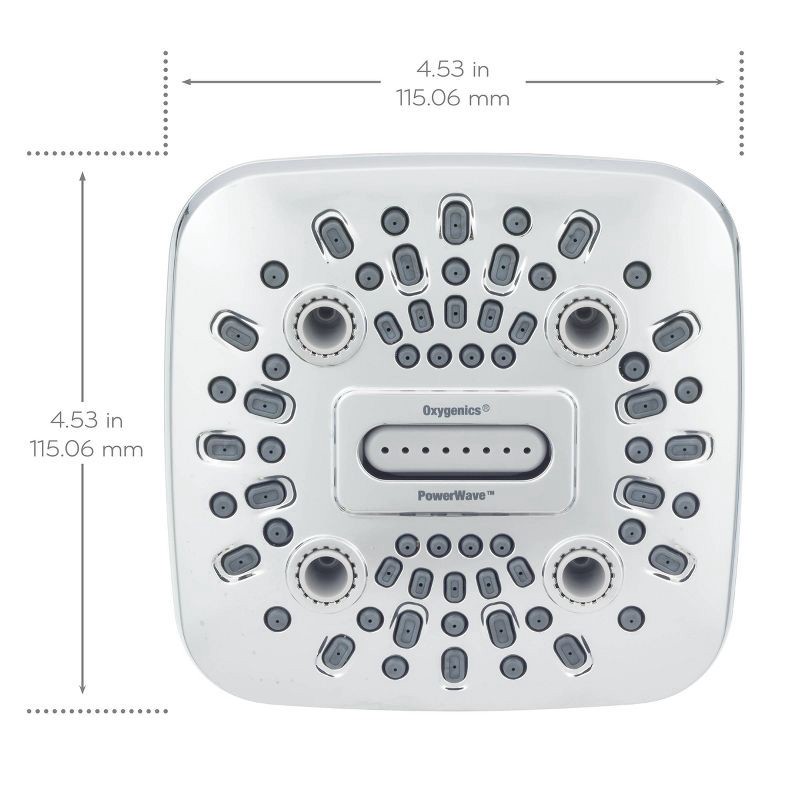 slide 8 of 16, 4.5" PowerWave 6 Spray WaterSense Shower Head Chrome - Oxygenics: EPA Certified, Massage & Pulsating Settings, 1 ct