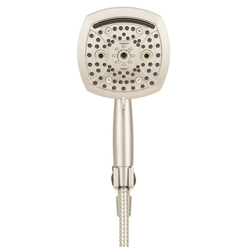 slide 2 of 19, 5" Contour 9 Spray WaterSense Hand Shower Brushed Nickel - Oxygenics: EPA Certified, Multi-Function with Hose & Massage Setting, 1 ct