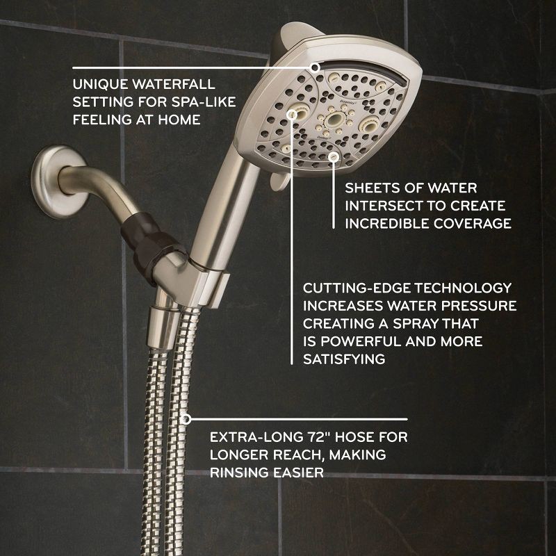 slide 3 of 19, 5" Contour 9 Spray WaterSense Hand Shower Brushed Nickel - Oxygenics: EPA Certified, Multi-Function with Hose & Massage Setting, 1 ct