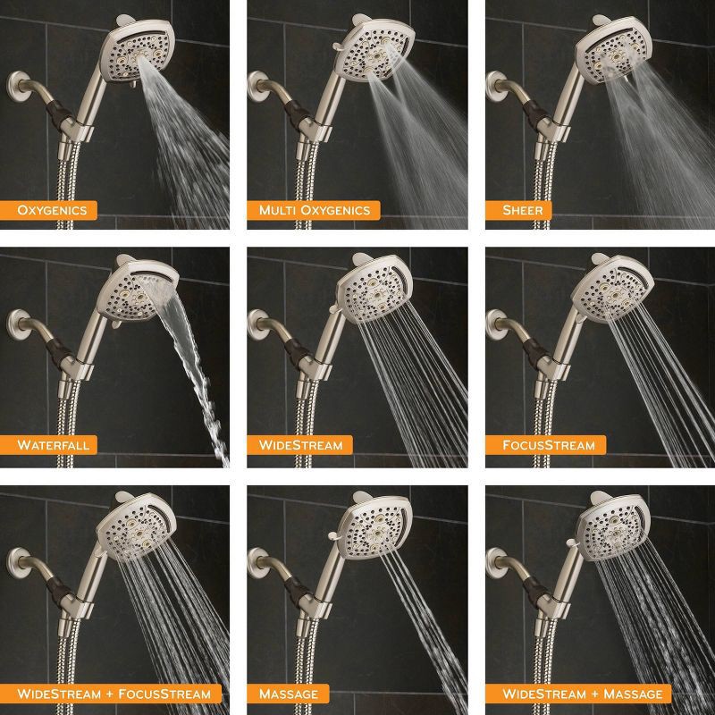 slide 4 of 19, 5" Contour 9 Spray WaterSense Hand Shower Brushed Nickel - Oxygenics: EPA Certified, Multi-Function with Hose & Massage Setting, 1 ct