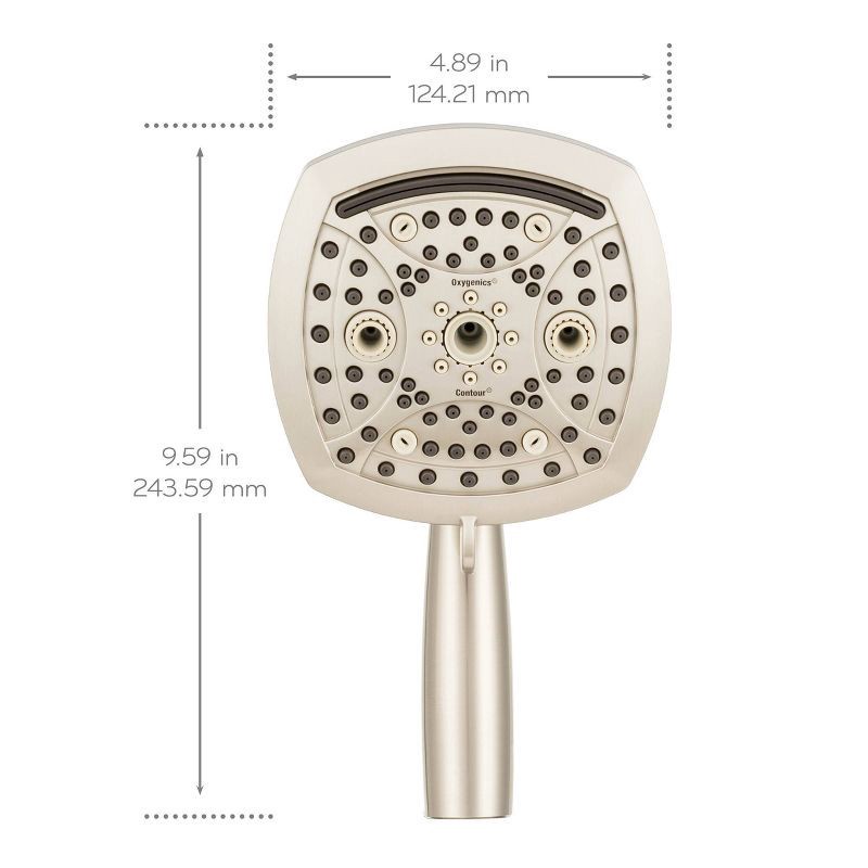 slide 8 of 19, 5" Contour 9 Spray WaterSense Hand Shower Brushed Nickel - Oxygenics: EPA Certified, Multi-Function with Hose & Massage Setting, 1 ct