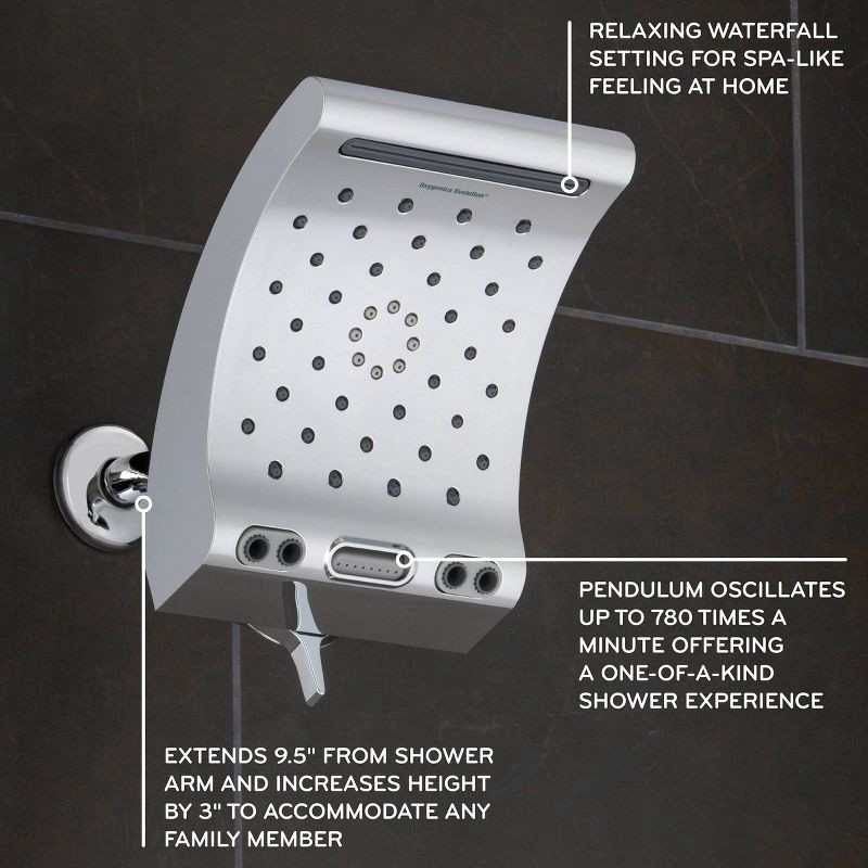 slide 4 of 15, 8.8" Evolution 5 Spray WaterSense Rain Shower Head Chrome - Oxygenics: EPA Certified, 1.8 GPM, Multi-Setting, 1 ct