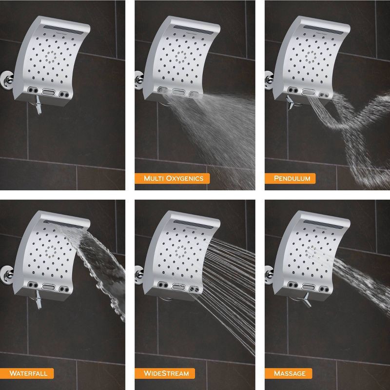 slide 12 of 15, 8.8" Evolution 5 Spray WaterSense Rain Shower Head Chrome - Oxygenics: EPA Certified, 1.8 GPM, Multi-Setting, 1 ct