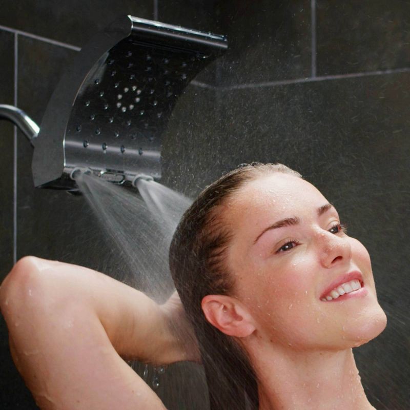 slide 6 of 15, 8.8" Evolution 5 Spray WaterSense Rain Shower Head Chrome - Oxygenics: EPA Certified, 1.8 GPM, Multi-Setting, 1 ct