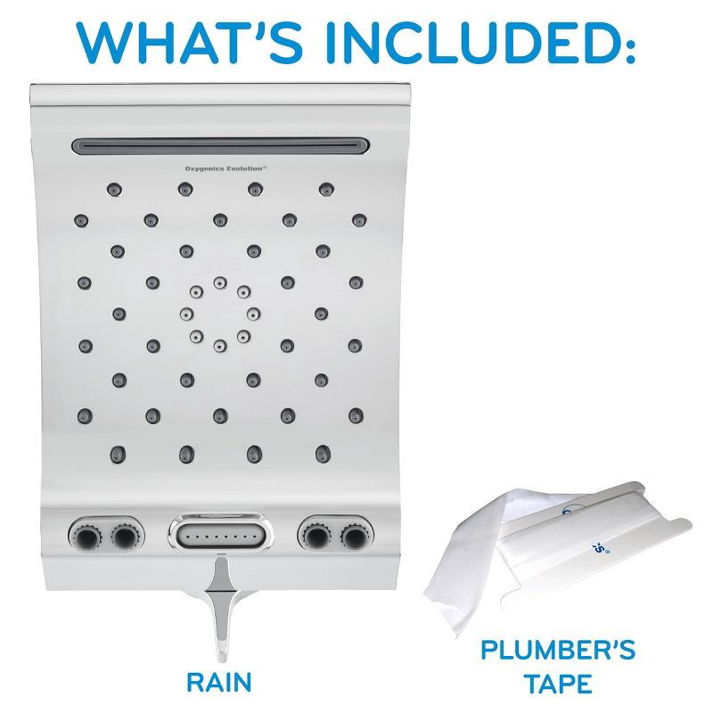 slide 5 of 15, 8.8" Evolution 5 Spray WaterSense Rain Shower Head Chrome - Oxygenics: EPA Certified, 1.8 GPM, Multi-Setting, 1 ct