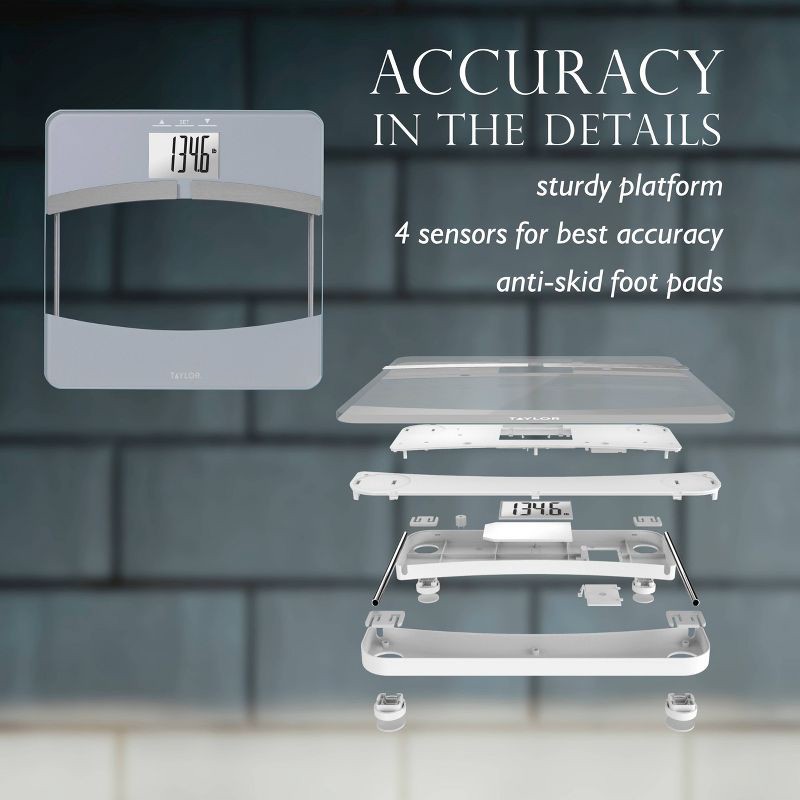 slide 4 of 9, Taylor Glass Body Composition Bathroom Scale - Silver/Clear, 1 ct