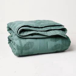 Opalhouse designed with Jungalow King Vintage Chenille Sunset & Vine Quilt Light Teal - Opalhouse™ designed with Jungalow™: OEKO-TEX Certified, Botanical Pattern