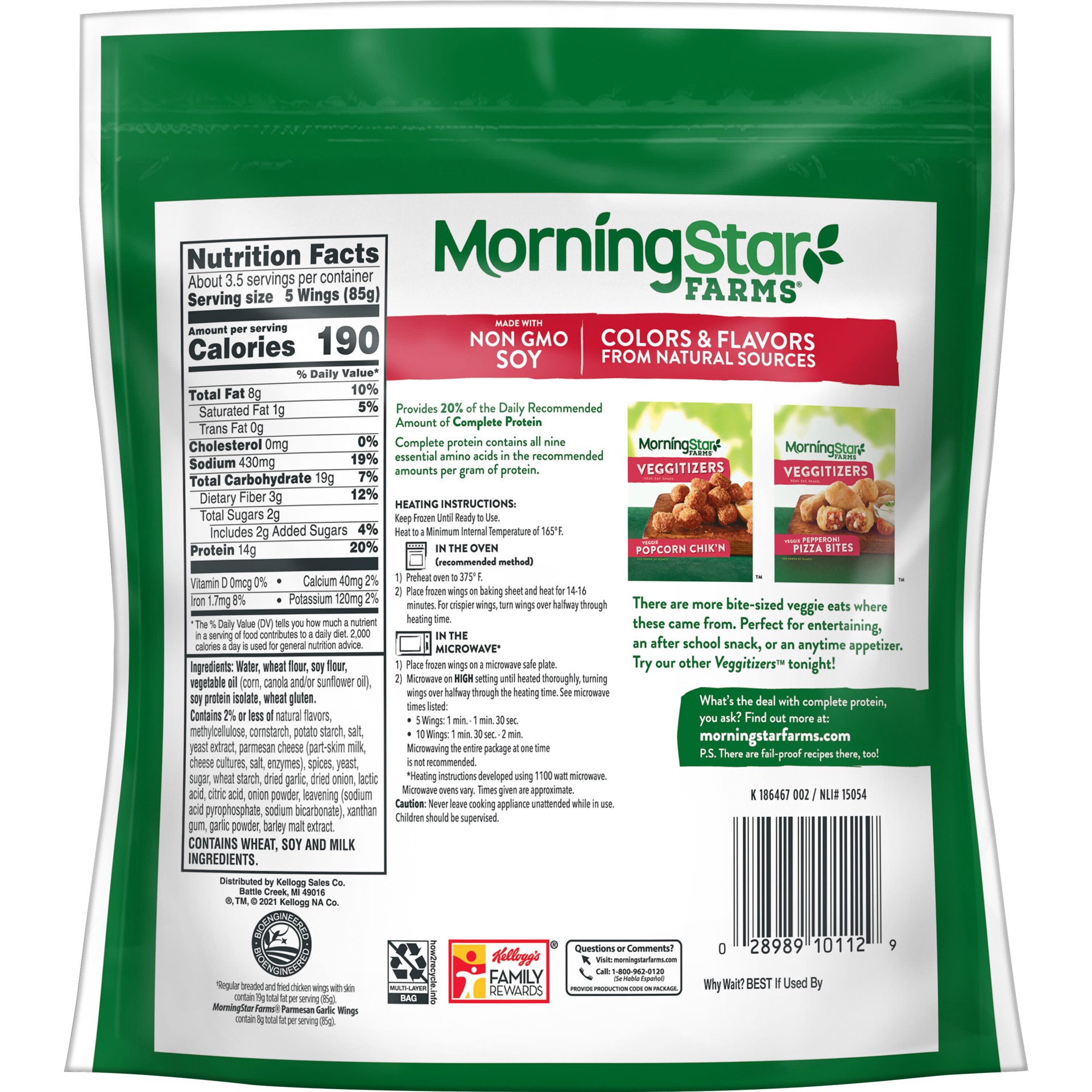 slide 2 of 5, MorningStar Farms Veggitizers Meatless Chicken Wings, Plant Based, Frozen Meal, Parmesan Garlic, 10oz Bag, 1 Bag, 10 oz