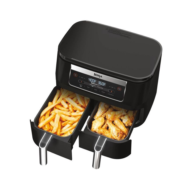slide 2 of 10, Ninja Foodi 6qt 5-in-1 2-Basket Air Fryer with DualZone Technology - DZ090: Stainless Steel, Digital Control, 1760W, 6 qt