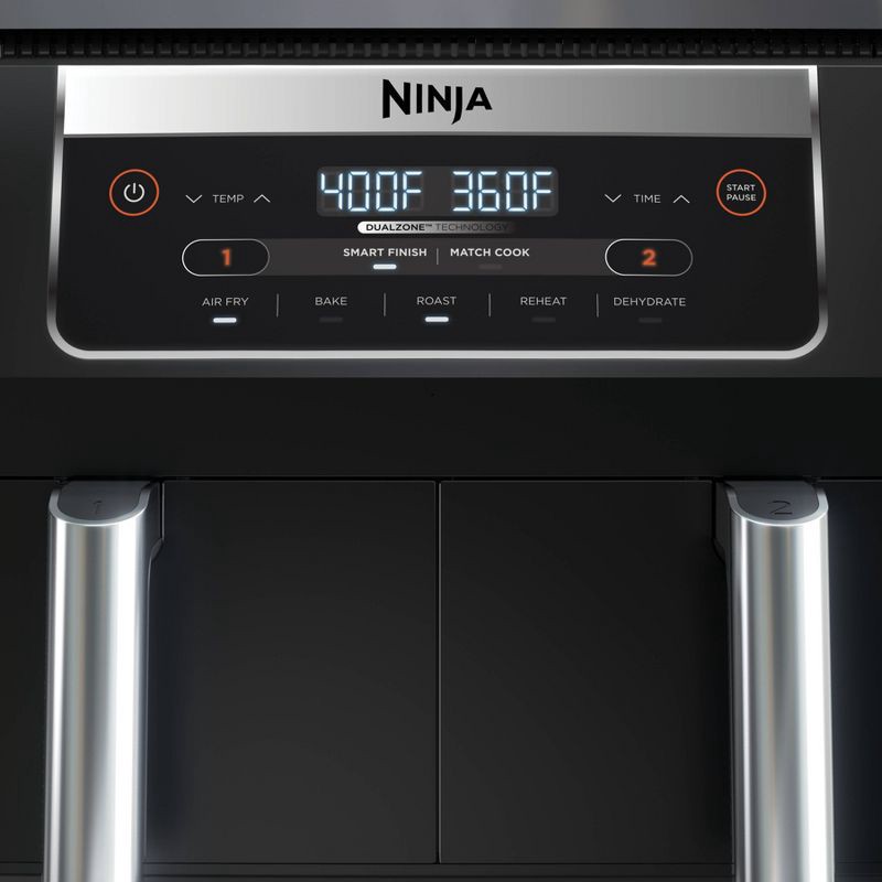 slide 3 of 10, Ninja Foodi 6qt 5-in-1 2-Basket Air Fryer with DualZone Technology - DZ090: Stainless Steel, Digital Control, 1760W, 6 qt
