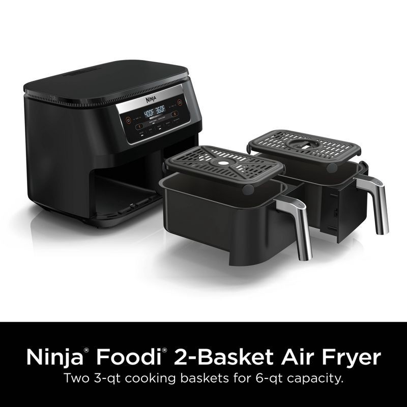 slide 9 of 10, Ninja Foodi 6qt 5-in-1 2-Basket Air Fryer with DualZone Technology - DZ090: Stainless Steel, Digital Control, 1760W, 6 qt