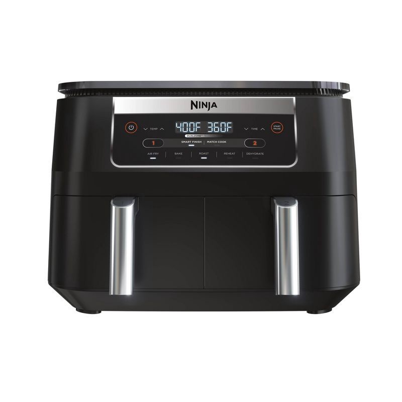 slide 1 of 10, Ninja Foodi 6qt 5-in-1 2-Basket Air Fryer with DualZone Technology - DZ090: Stainless Steel, Digital Control, 1760W, 6 qt