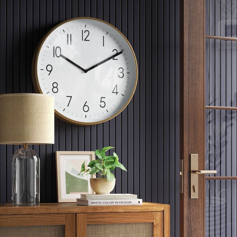 slide 2 of 3, 19" Plastic Mirrored Wall Clock Brass - Threshold™: Contemporary Round Analog Display, 1 ct
