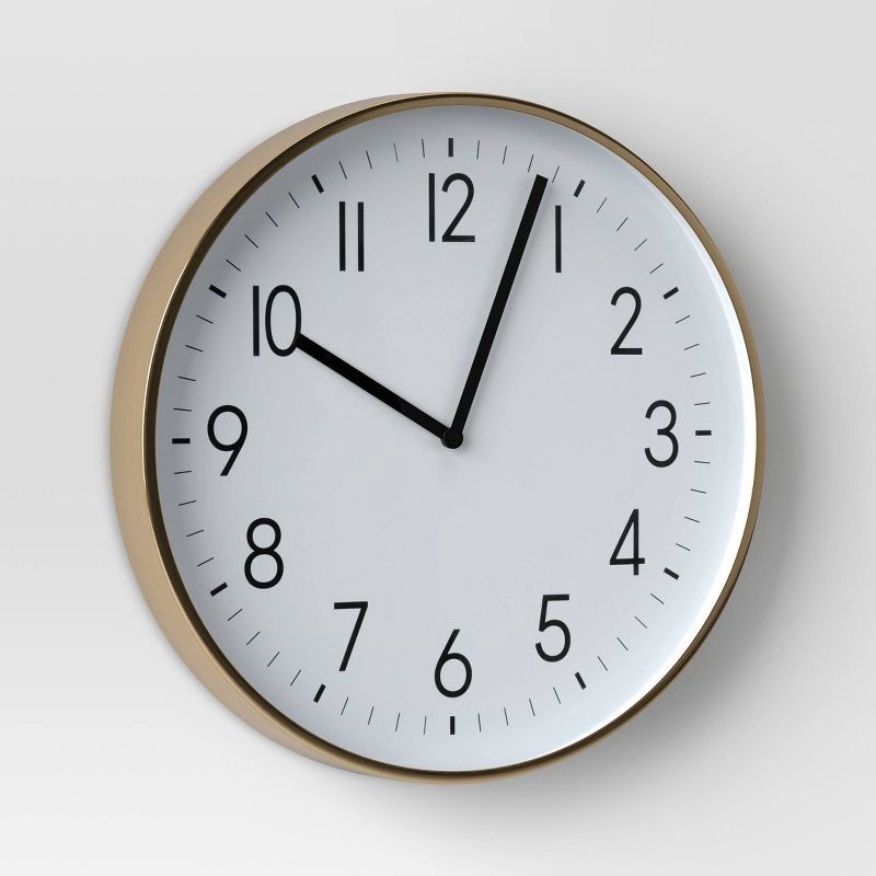slide 3 of 3, 19" Plastic Mirrored Wall Clock Brass - Threshold™: Contemporary Round Analog Display, 1 ct