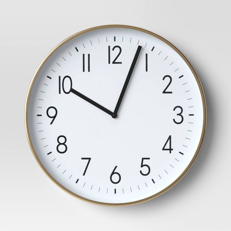 slide 1 of 3, 19" Plastic Mirrored Wall Clock Brass - Threshold™: Contemporary Round Analog Display, 1 ct