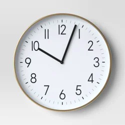 19" Plastic Mirrored Wall Clock Brass - Threshold™: Contemporary Round Analog Display