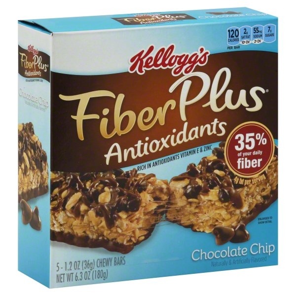 slide 1 of 6, Kellogg's Fiberplus Antioxidants Chocolate Chip Chewy Bars, 5 ct; 6.3 oz