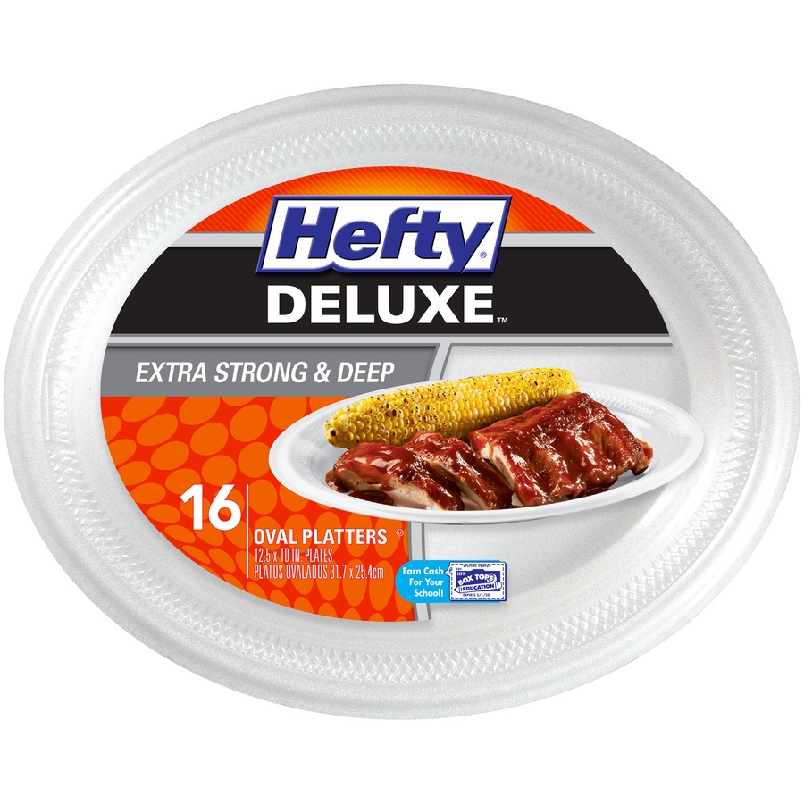 slide 1 of 4, Hefty Deluxe Extra Strong and Deep 12-1/2 Inch Oval Polypropylene Plates, 16 ct