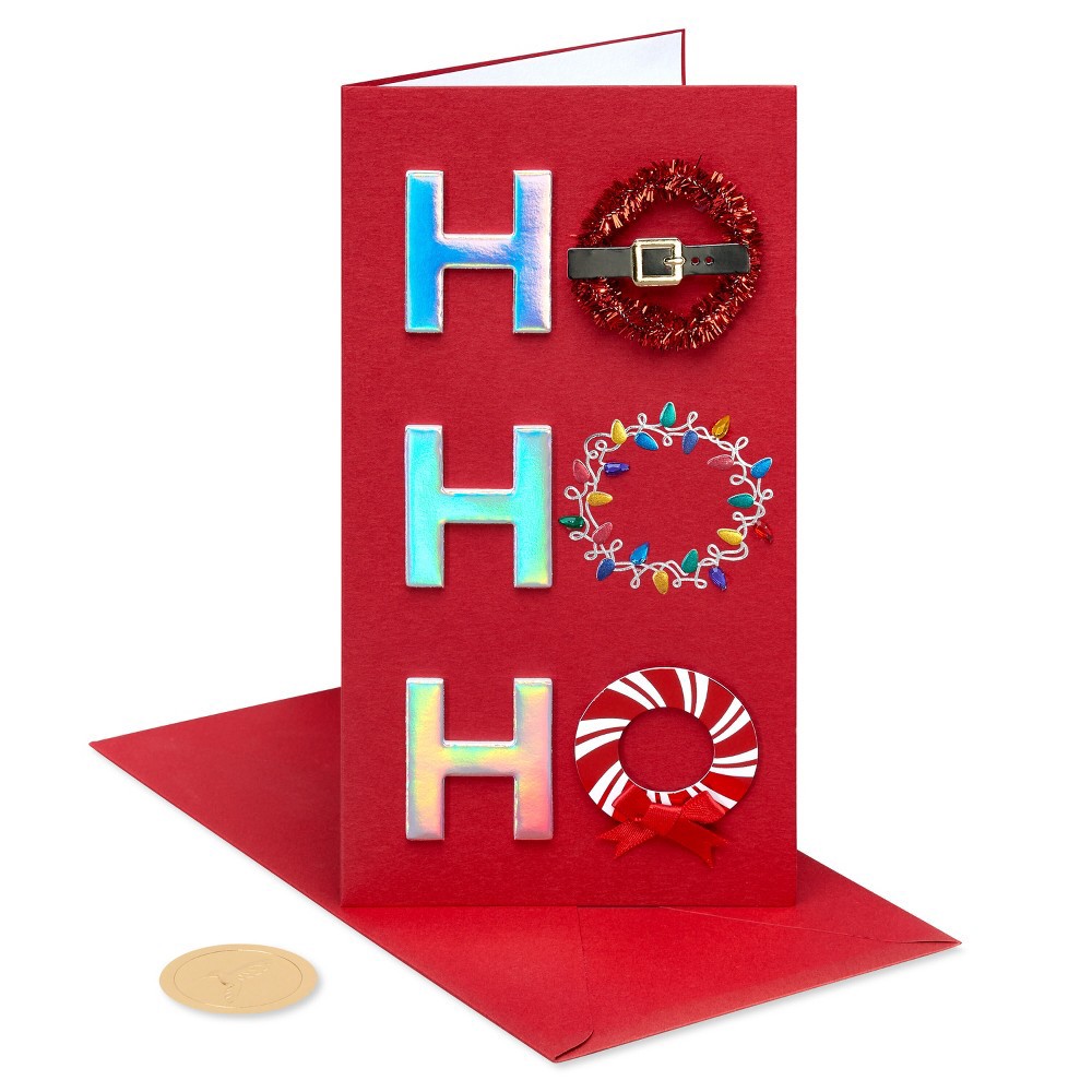 slide 2 of 5, 'Ho Ho Ho' Wreaths Christmas Card - PAPYRUS, 1 ct