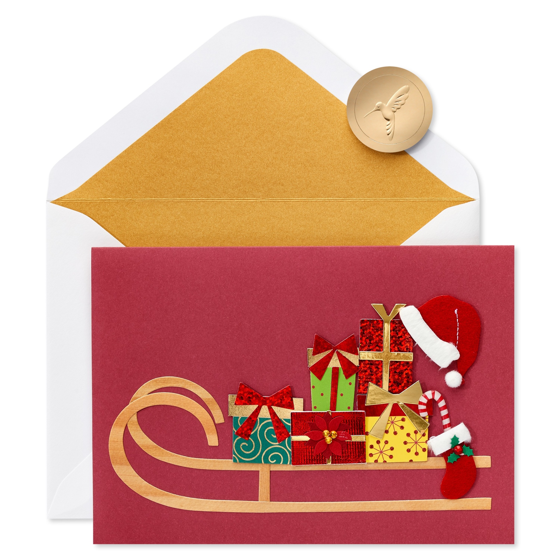 slide 1 of 5, Sleigh with Presents Christmas Card Red - PAPYRUS, 1 ct