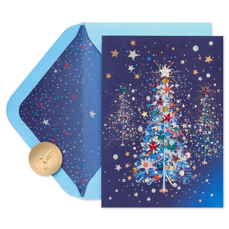 slide 1 of 5, PAPYRUS Glitter Christmas Tree Christmas Card, 1 ct