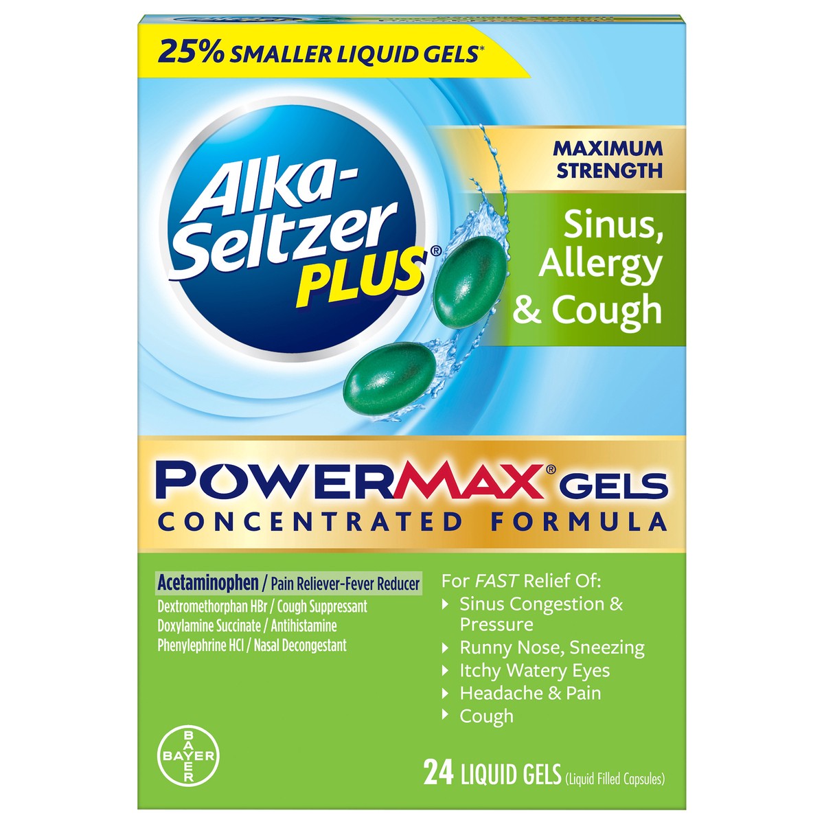 slide 3 of 11, Alka-Seltzer PowerMax Gels Maximum Strength Sinus, Allergy & Cough Liquid Gels 24 ea, 24 ct