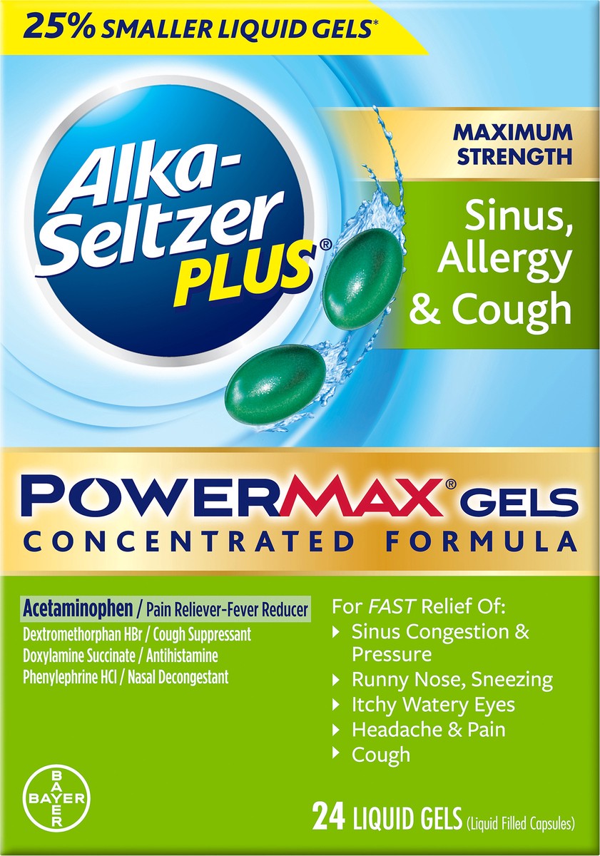 slide 7 of 11, Alka-Seltzer PowerMax Gels Maximum Strength Sinus, Allergy & Cough Liquid Gels 24 ea, 24 ct