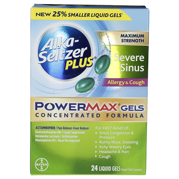 slide 1 of 9, Alka-Seltzer PowerMax Gels Sinus, Allergy & Cough, 24 ct