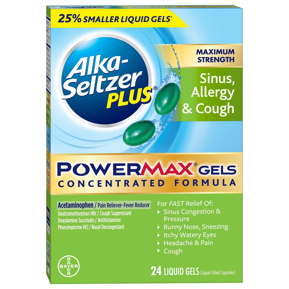 slide 11 of 11, Alka-Seltzer PowerMax Gels Maximum Strength Sinus, Allergy & Cough Liquid Gels 24 ea, 24 ct