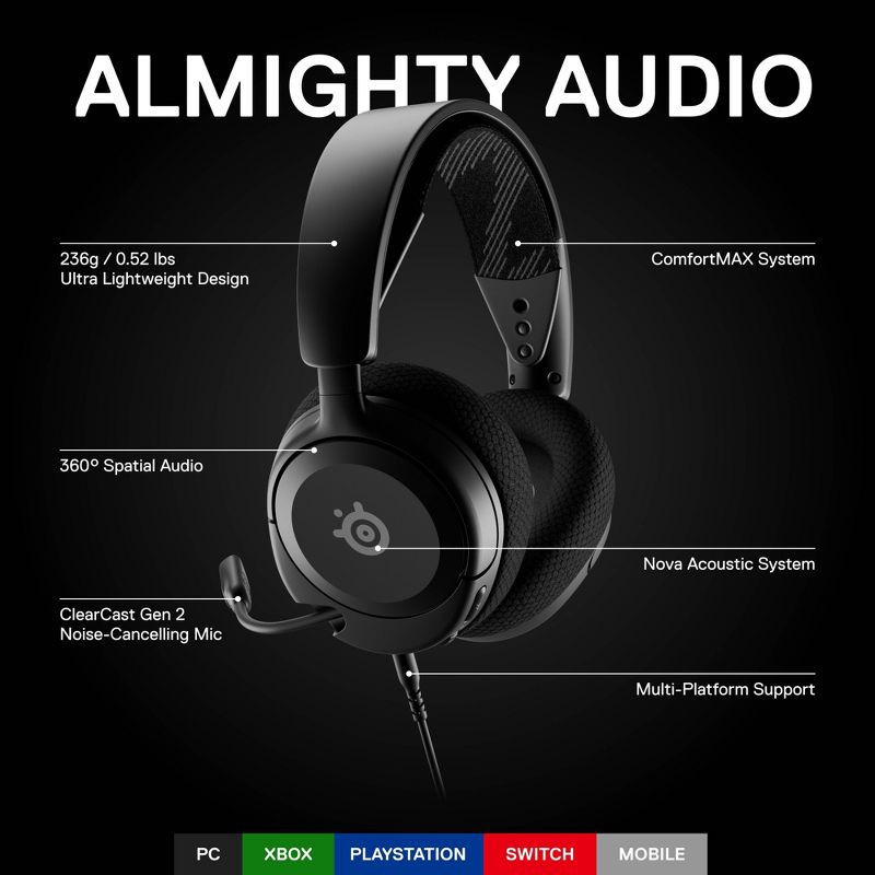 slide 2 of 12, SteelSeries Arctis Nova 1 Wired Gaming Headset for PC: Adjustable Headband, Noise Canceling, 1 ct