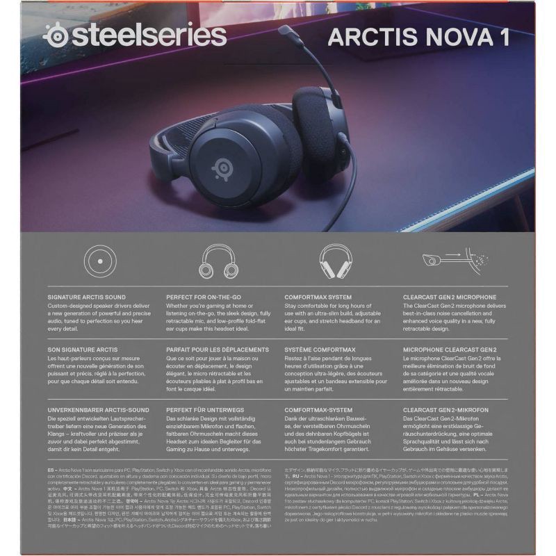 slide 10 of 12, SteelSeries Arctis Nova 1 Wired Gaming Headset for PC: Adjustable Headband, Noise Canceling, 1 ct